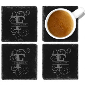 Custom Monogram Slate Coasters 4 inch