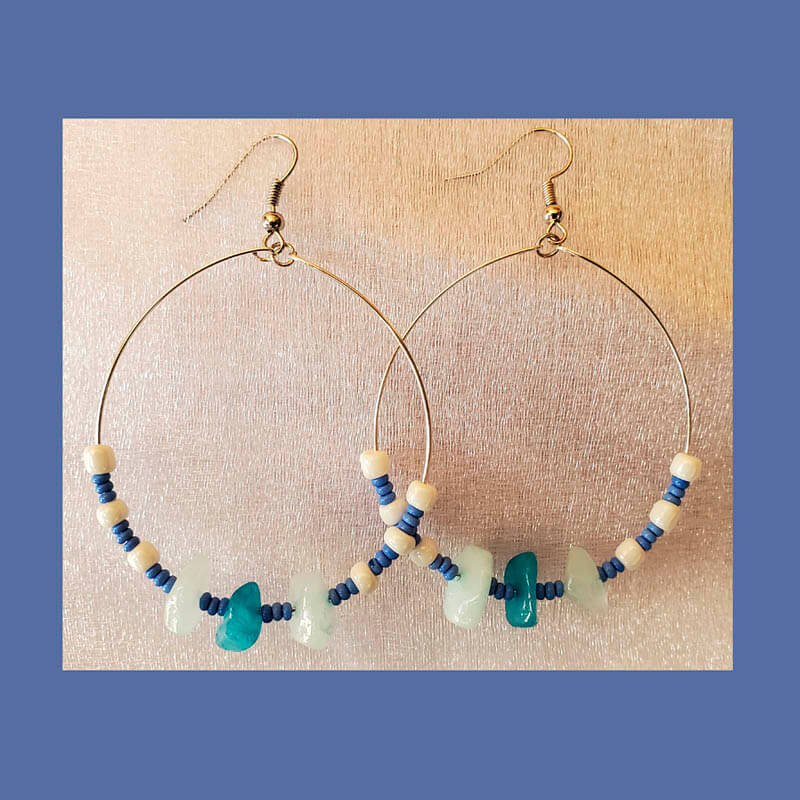 Hoop Earrings Blue and White Tone