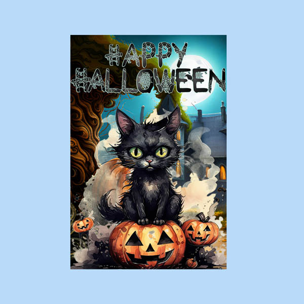Halloween Black Grunge Cat Garden Flag For Yard Decoration.
