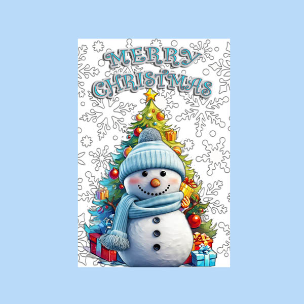 Merry Christmas Garden Flag Featuring A Snowman With Blue Scarf And Hat.