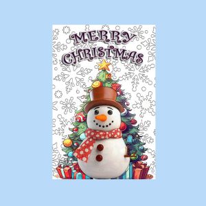 Merry Christmas Garden Flag Featuring a Snowman with Orange Top Hat.