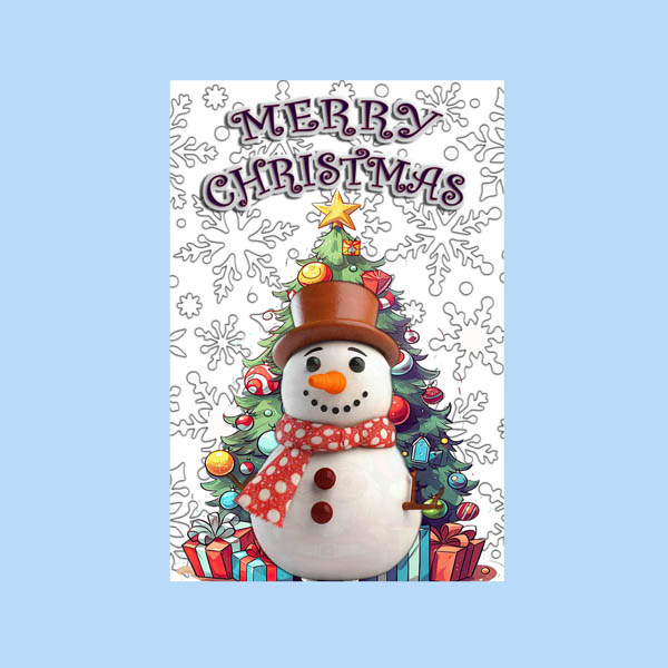 Merry Christmas Garden Flag Featuring a Snowman with Orange Top Hat.