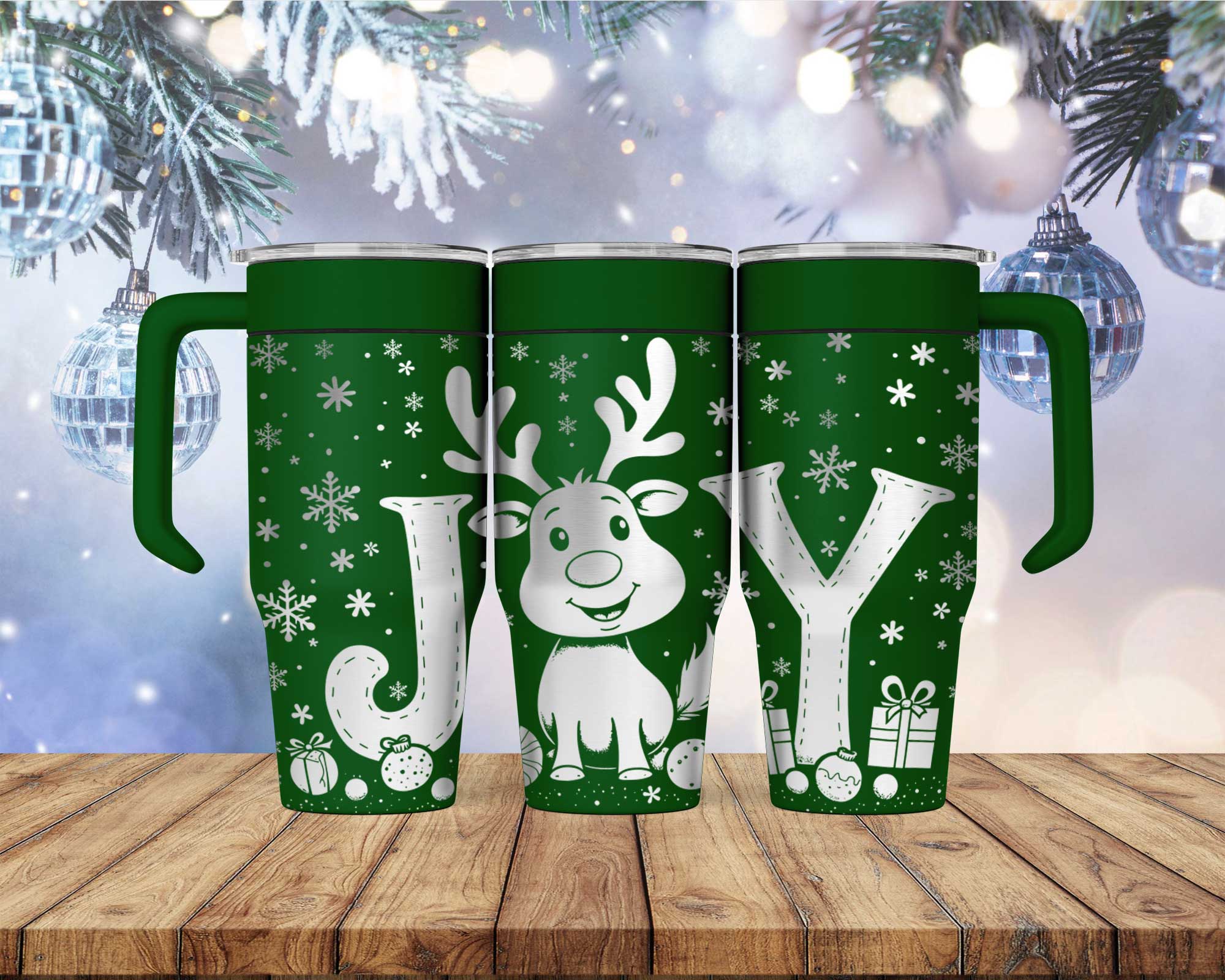 Laser Engraved Christmas Reindeer Joy Tumbler - Image 2