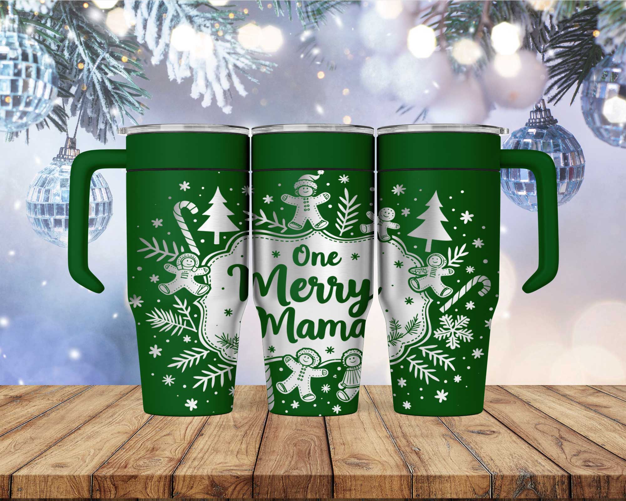 Laser Engraved One Merry Mama Christmas Tumbler - Image 4