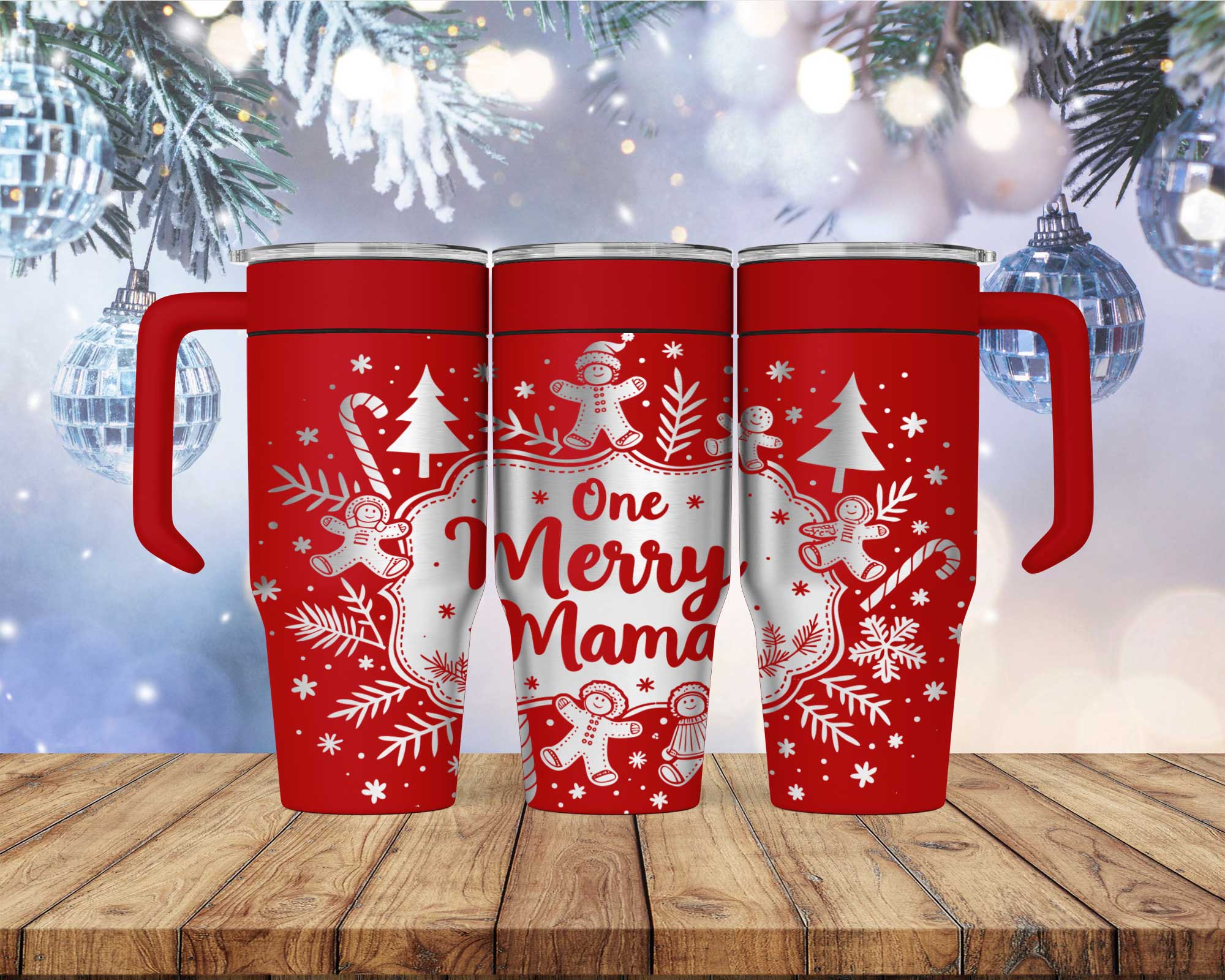 Laser Engraved One Merry Mama Christmas Tumbler - Image 3
