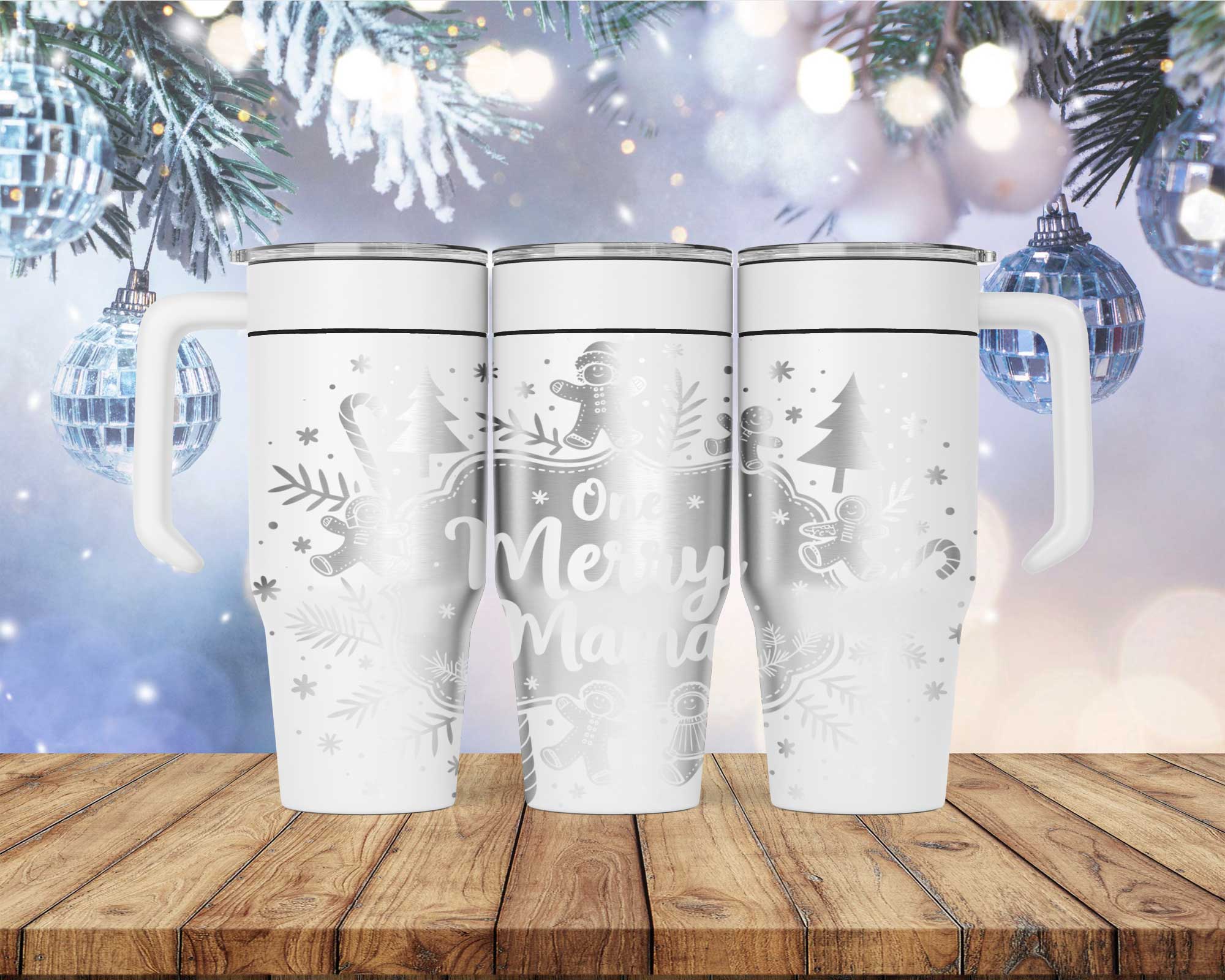 Laser Engraved One Merry Mama Christmas Tumbler - Image 2