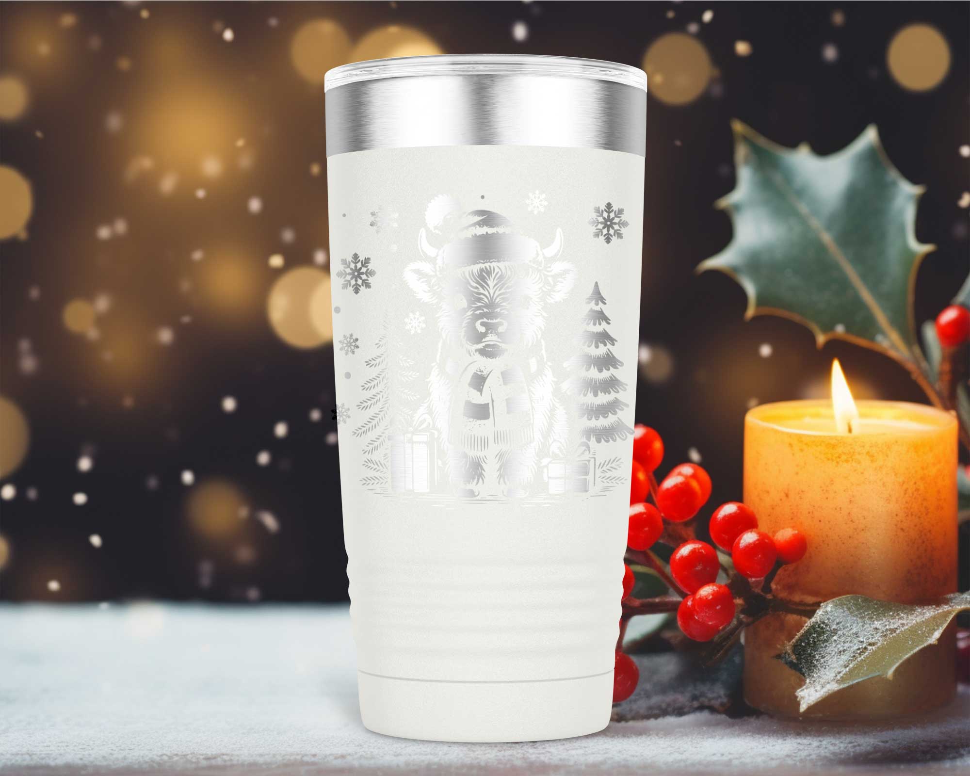 Laser Engraved Christmas Highland Cow Tumbler - Image 4