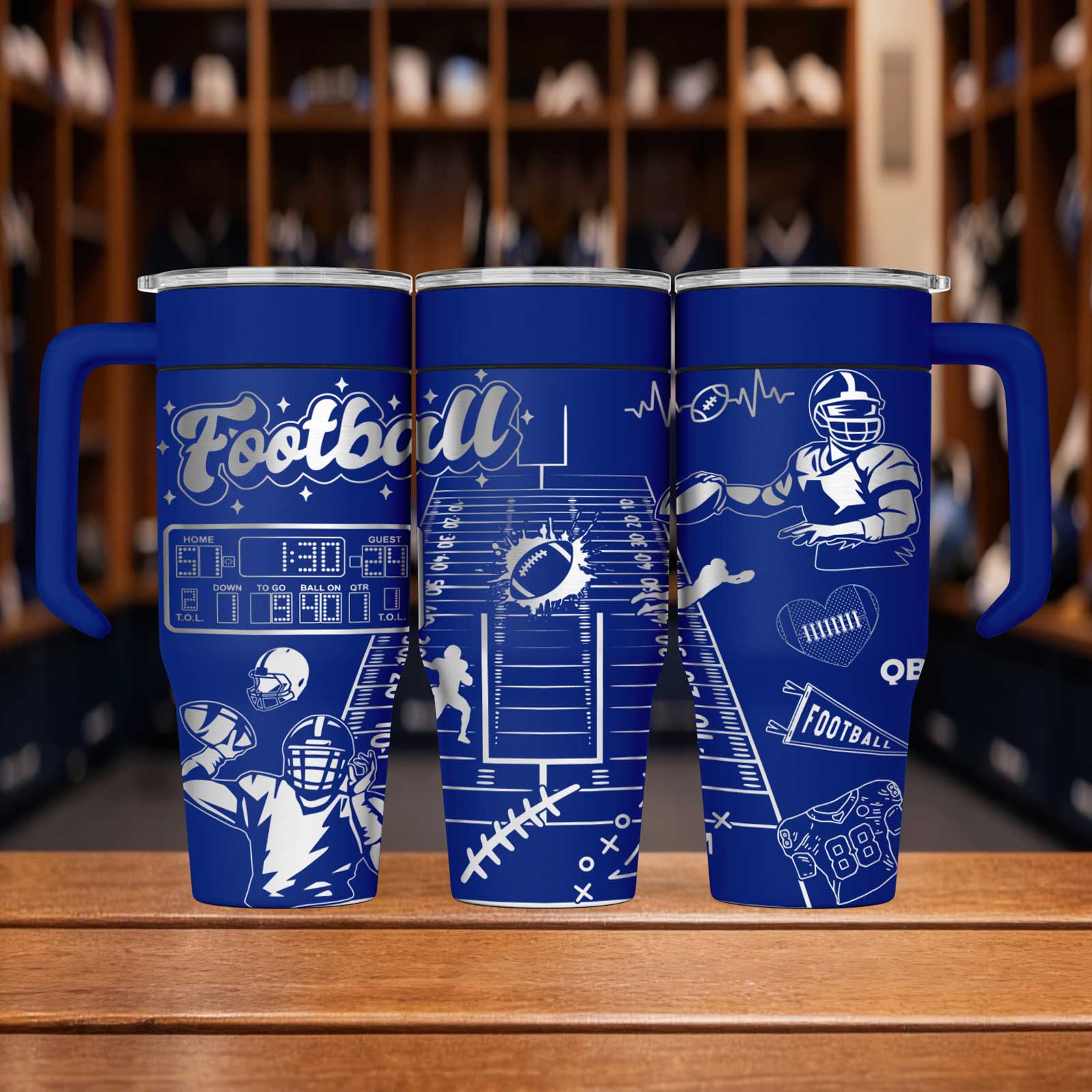 30oz Custom Laser Engraved Stainless Steel Football Tumbler - Image 2