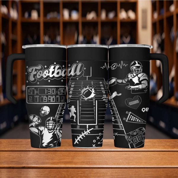 30oz Custom Laser Engraved Stainless Steel Football Tumbler