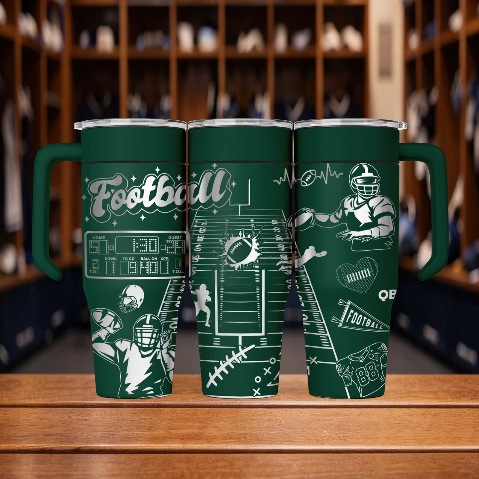 30oz Custom Laser Engraved Stainless Steel Football Tumbler - Image 3
