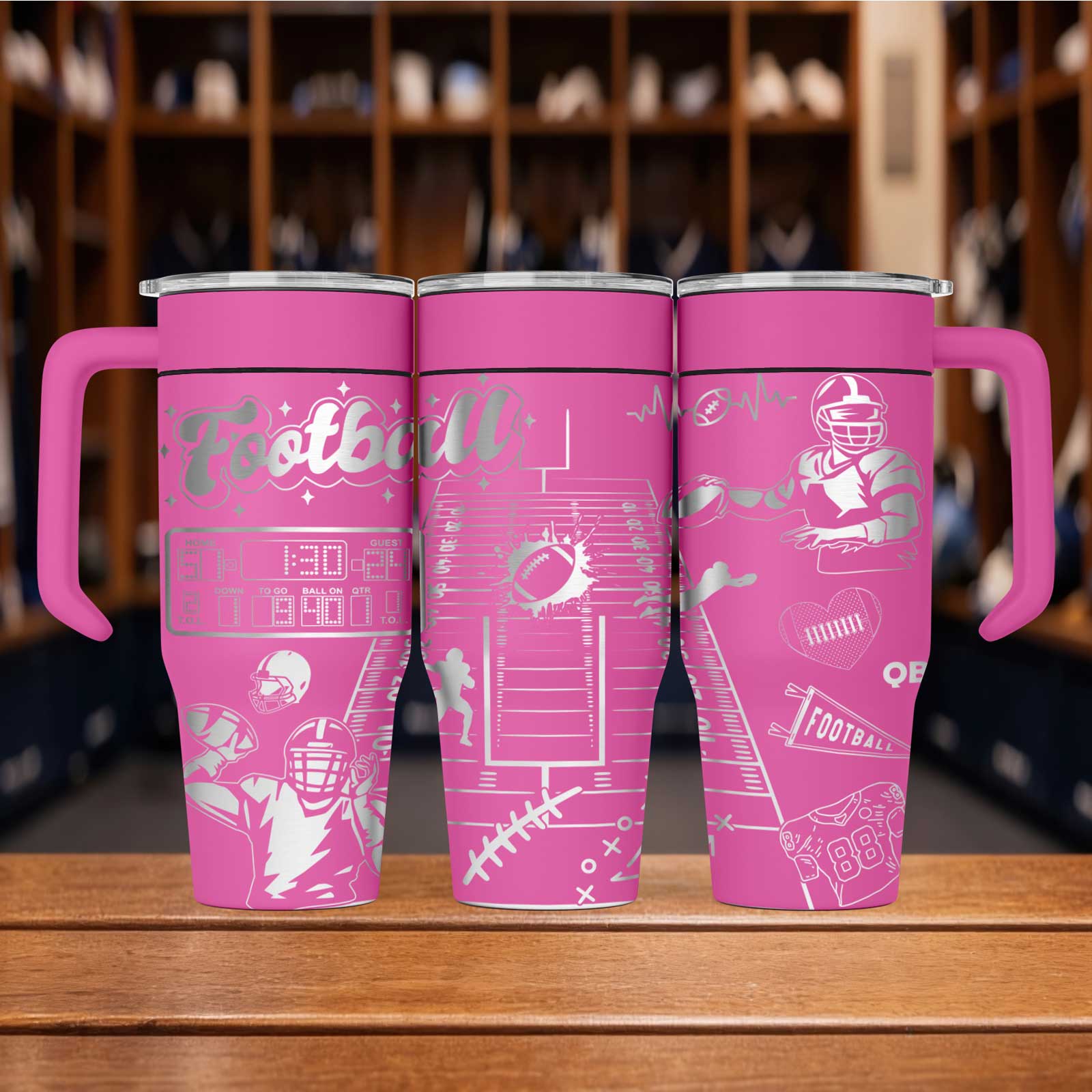 30oz Custom Laser Engraved Stainless Steel Football Tumbler - Image 4